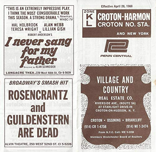 Hal HolbrookI NEVER SANG FOR MY FATHER Lillian Gish 1968 Penn Central Train Timetable