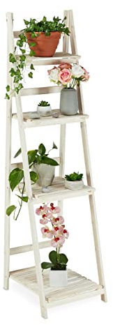 Relaxdays Blumentreppe, für innen & Balkon, Shabby-Chic Design, freistehend & klappbar, HBT 160x41x50 cm, 4 Stufen, weiß