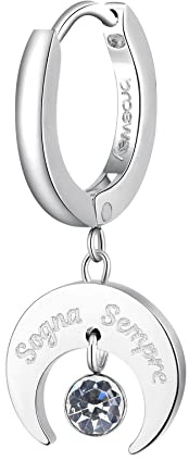 Brosway Orecchino Singolo Donna, Orecchino a Cerchio in Acciaio e Cristalli con Simbolo Luna | Collezione CHAKRA - BHKE007