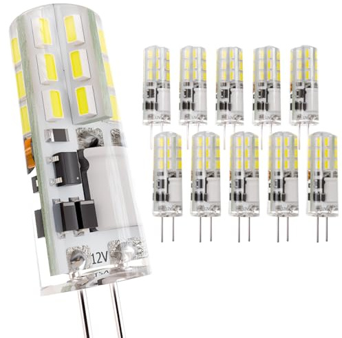 Lampadina LED Bispina G4 ac/dc 12 Volt 1 Watt equivalente Alogeno 10W - Lampadine LED G4 Bianco Freddo 6000K 100lm - Lampada LED Attacco G 4 per Faretto - Mini Lampade LED 12V 1W Silicon - 10 Pezzi