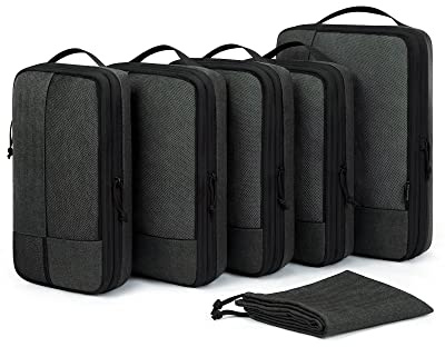 BAGSMART Compression Packing Cubes for Travel, 6 Set Packing Cubes for Carry on Suitcases, Compression Travel Cubes & Suitcase Organizer for Packing with Shoe Bag Black