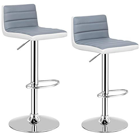 LIFEZEAL Juego de 2 taburetes de bar giratorios, silla alta con respaldo y reposapiés, altura ajustable 78-98 cm, revestimiento de PU, marco de acero, para cocina, café, restaurante