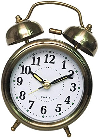 misppro Réveil silencieux vintage à double cloche avec veilleuse – Style rétro en métal bronze pour les gros dormeurs