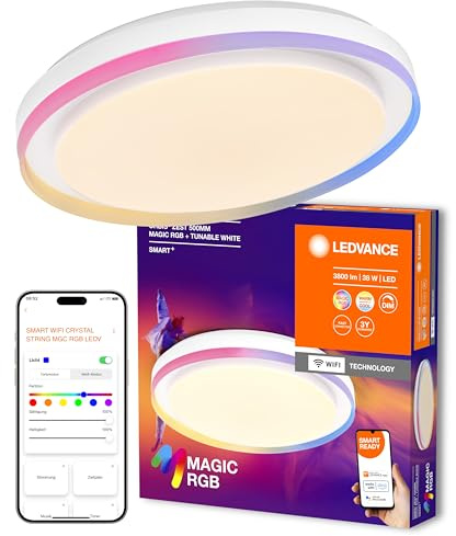 LEDVANCE SMART + WIFI LED Deckenleuchte, weiß, 32W, 3400lm, Weißlichtfunktion, dimmbar, dynamischer Magic-RGB Lichteffekt, lange Lebensdauer, einfache Montage, App-steuerbar, 2700-6500K