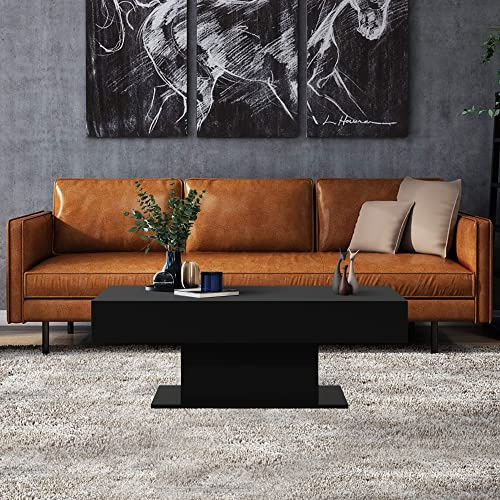 ML-Design Couchtisch mit 2 Staufächern unter Schiebeplatte, Schwarz, 110 x 60 x 40 cm, Moderne Wohnzimmertisch mit 2 Stauräume, Beistelltisch mit Truhefunktion, Sofatisch mit aufziehbare Tischplatte