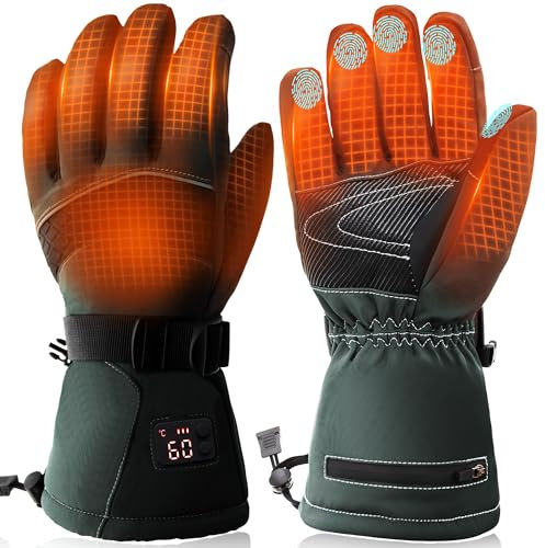 Beheizbare Handschuhe Damen Herren, Elektrische Beheizte Handschuhe USB Wiederaufladbare, 5 Stufen, 7 Stunden Betriebsdauer, Wasserdicht Handschuhe für Winter Outdoor Sportarten, Motorrad, Fahrrad