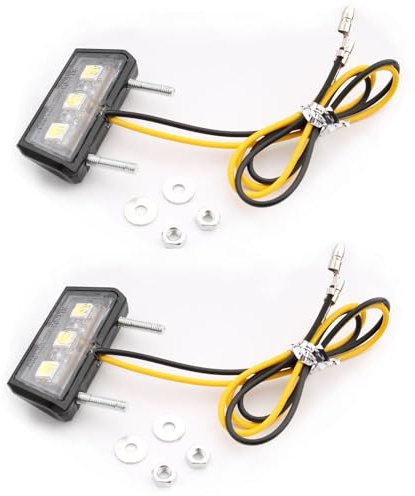 VISSQH 2Pcs luce targa moto,12V LED Luce targa,Luce Posteriore Targa Moto,Mini 3 LED Luce targa (Bianca)