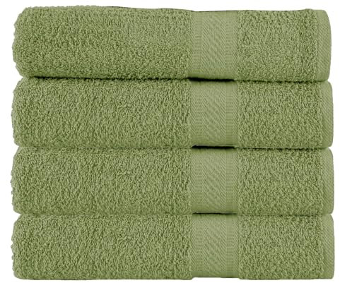 Sweet Needle 4er-Pack große Badetücher (70 cm x 140 cm) – 100% Luxus-Baumwolle, Hotelqualität, sehr saugfähig für Badezimmer, Dusche, Strand und den täglichen Gebrauch (Olivgrün)