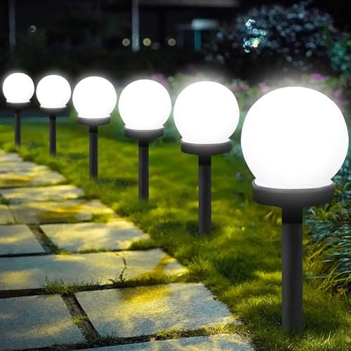Solar Gartenleuchte - 6 Stück LED Kugelleuchte mit Erdspieß, Wasserdichte Solarlampen, Außenbeleuchtung für Garten, Kugellampe, Gartenbeleuchtung