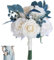 Huilimei Bouquet da sposa con piccole rose blu pavone artificiale bouquet da sposa damigella d'onore romantico fiori per cerimonie nuziali e chiesa decorazione della casa