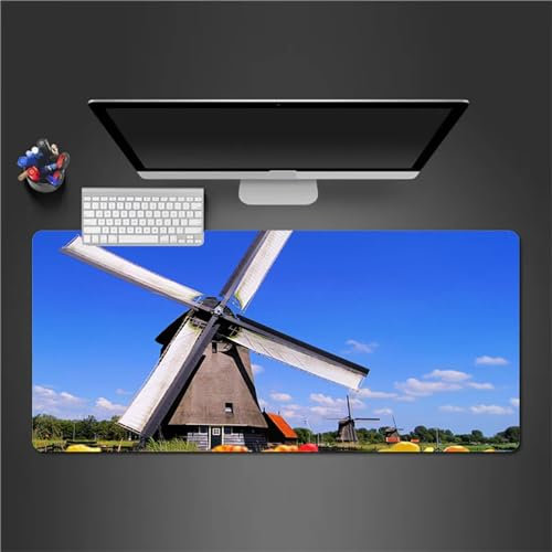 Windmill Mouse Mat Gaming Large Mouse Pad 35.4x15.7x0.12 inch Keyboard Desk Mat with Non-Slip Base and Stitched Edges Mousepad XXL for Gaming Office Work