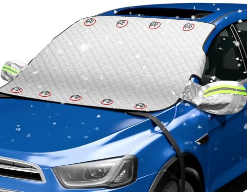 HAPPY FINDING Housse de Pare-Brise de Voiture,Protection Contre Le Gel Protection Solaire Protection Magnétique Couverture Repliable-avec 9 Aimant