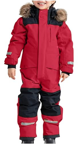 TYUNBD Kinder Schneeanzug Unisex Wasserdicht Skianzug mit Kapuze Atmungsaktiv Winteranzug Jungen Mädchen Verdickt Skibekleidung Kaputze Schneeoverall Warm Winddicht Outdoor Sport Kinderskianzug