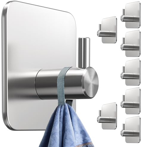 4smile Portasciugamani senza foratura, set da 8 ganci in acciaio inox, autoadesivi con cuscinetti adesivi, ganci adesivi antiruggine, extra forti come sostegni per asciugamani per cucina e bagno