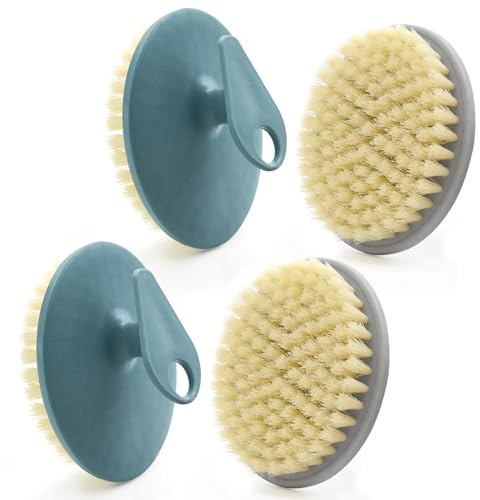 BEAUTAIL 4 Pack Body Brushes, Gentle Exfoliating Shower Brush | Soft Bristle Body Scrubber for Sensitive Skin, Women & Men, Non-Slip Easy-Grip Handle, Durable Bath Brush (Blue+Gray)