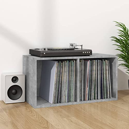 Prissent Contenitore per Vinili Grigio Cemento 71x34x36cm in Multistrato Scaffale da Tavolo Basso Soggiorno Armadietto Salvaspazio Porta Dischi Vinile