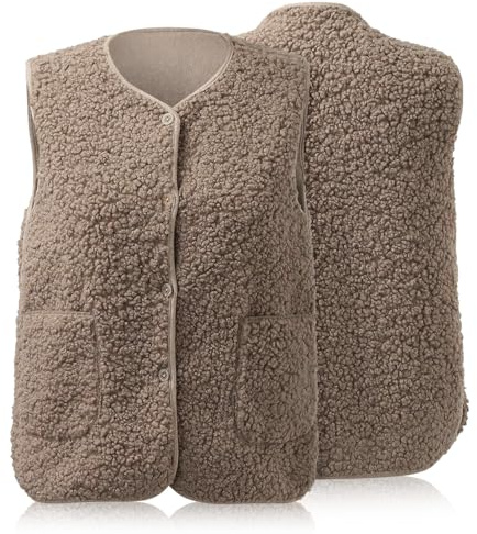 Zommke Teddy Weste Damen,Ärmellos Teddyfleece Weste Damen Herbst Winter Warm,Westen Bequem Einfarbig Plüsch Weste Plüschweste (DE/NL/SE/PL, Alphanumerisch, XL, Regular, Regular, Braun)