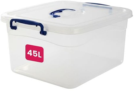 STL Heavy-Duty Clear Plastic Storage Box with Lid, Stackable Storage Container for Home, Office, Kitchen, Toys, and Goods, Secure Clip-Lock Lid, Durable & Transparent Design (45ltr)