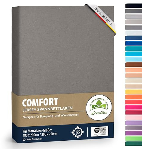 Boxspringbett & Wasserbett Spannbettlaken von leevitex® | Spannbetttuch | Jersey 180 x 200-200 x 220 cm, 40cm Steghöhe 100% Baumwolle ca. 170 g/m (Graphit/Grau)