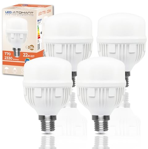 LED ATOMANT Lot de 4 Ampoule LED E27 T70 22W, Couleur Blanc Froid (6500K), 2330 Lumens, Équivalent 230W traditionnel