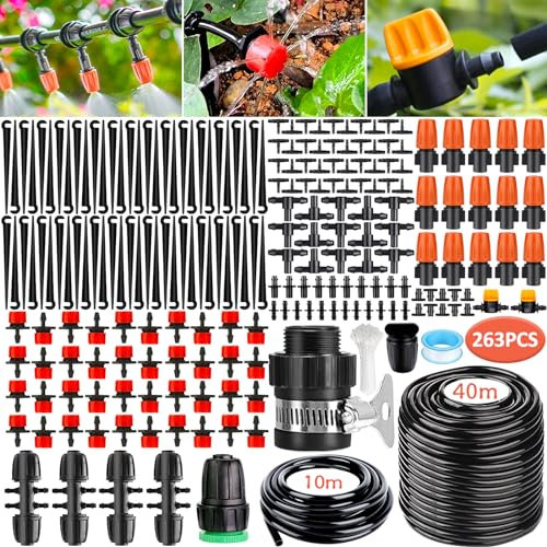 Purpledi Arrosage Automatique Pour Jardin, 263Pcs Kit d'irrigation Goutte, 40m+10m Système d'irrigation Jardin,Kit d'irrigation Goutte à Goutte Système d'irrigation pour Jardin pelouse Serre (A)