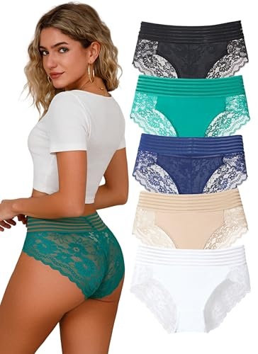 Hialegion Slip da donna in pizzo con vita alta, senza cuciture e traspiranti, per donne, con elastico in vita, taglie grandi, S-4XL, confezione multipla, 3XL Große Größen
