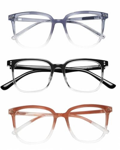 KEWUF Gafas de Lectura, Blue Light Glasses, Gafas Sin Graduar, Gafas Decorativas, Gafas para Ordenador, Gafas con Filtro de Luz Azul, Gafas de Lectura, Hombre Mujer (3 Piezas, Gradiente)
