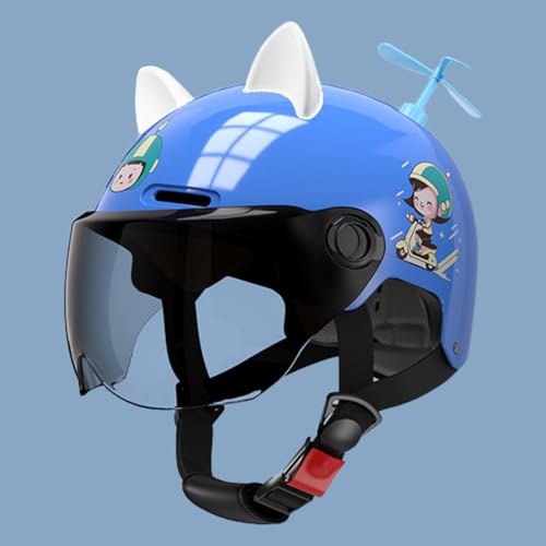 Casque Moto Jet pour Enfants, Casque Moto avec Visière pour Garçons Et Filles De 3 À 12 Ans, Casque Scooter Réglable Homologué ECE 22.06 D,46-54cm