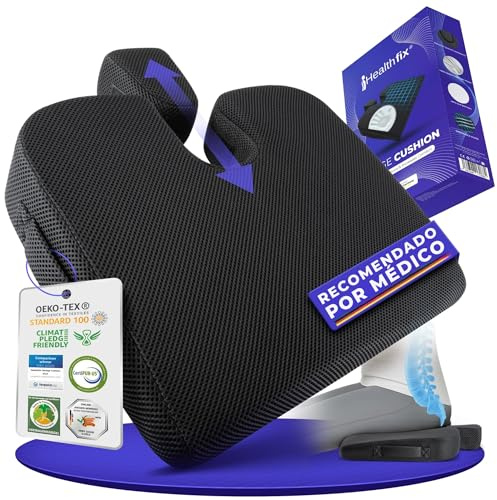 Healthfix Cojín de asiento de cuña – Silla ortopédica de espuma viscoelástica y cojín de coche | Cuña ergonómica para asiento de oficina, conducción y hogar | Mejora la postura y alivia el dolor de