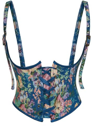 Scarlet Darkness Corset Belt for Women Renaissance Underbust Corset Floral Lace Up Boned Waist Belts Blue 8