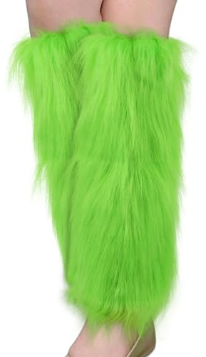 SAVITA Green Furry Leg Warmers, Faux Fur Boot Covers for Adult Christmas Halloween Costume Accessories Monster Cosplay Rave Outfits