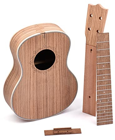 POENVFPO Kit de Bricolage ukulélé Ténor, Corps en Bois de Zèbre de 26 Pouces avec Touche en Palissandre, Instrument de Musique à Assemblage Facile pour les Amateurs de Musique, Léger 525g