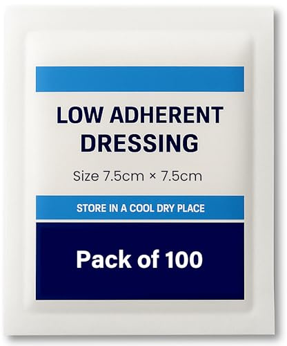 Low Adherent Dressing Pads 7.5x7.5cm – 100 Pack Sterile Non-Stick Wound Dressings, Soft & Absorbent Pads for Minor Cuts, Scrapes & Wounds with Light Discharge