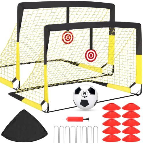 Porte da Calcio per Giardino, Porta da Calcio per 120x90cm, Porticine Da Calcio con Aste In Fibra di Vetro e Reti di Alta Qualità, Bullseye e Borsa per Giardino e Gioco per Interni