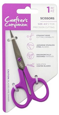 Sharp Craft Scissors for Adults - Japanese Precision Stainless Steel Blades - Non-Stick Teflon Coated - Ergonomic Design - Perfect for Paper, Card, Felt and Fabric - by Crafters Companion (4.5 Inch)