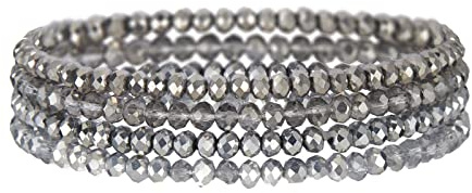FULU AUTUMN Boho Beaded Bracelet Multi-Layer Crystal Stone Beaded Bracelets for Women Stretch Bracelets Fashion Jewellery Birthday Gifts for Her(Silver)
