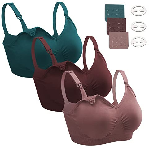 Dresime Nursing Bras, 3 Pack Wirefree Seamless Maternity Bra Women Pregnancy Breastfeeding Bralette with Extra Bra Extenders Clips