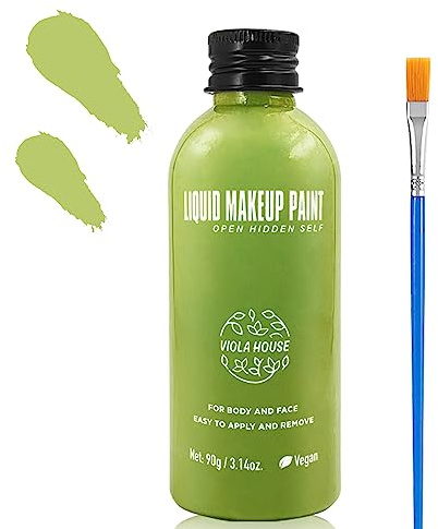 Viola House Pintura Facial Y Corporal, Maquillaje Líquido, Pintura Facial Lavable A Base De Agua Para Halloween, Efectos Especiales Y Cosplay —Con Pincel, 90 g/3,14 Oz (Verde Claro)