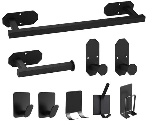 Motashin 9 pezzi Set accessori per il bagno in acciaio inossidabile Montaggio a parete Tovaglioli Porta carta igienica Accappatoi Ganci da parete adesivi Portarasoio Portaspazzolini da denti,40CM