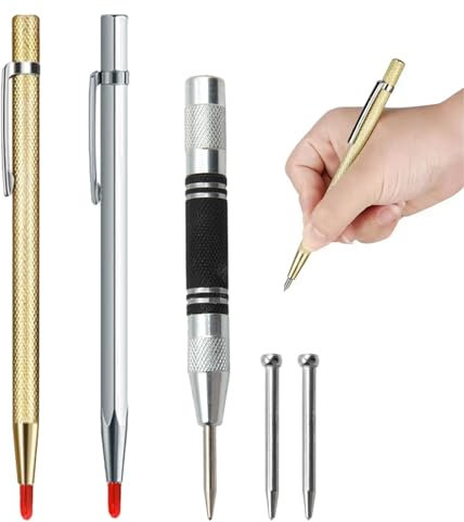 Zasjon Punzónes para Metal Punzón Central Automático con 2 Piezas Punta de Trazar y 2 Puntas de Repuesto, Punzónes Automático Punzónes Central para Metal, Madera, Vidrio, Romper Ventanas Auto