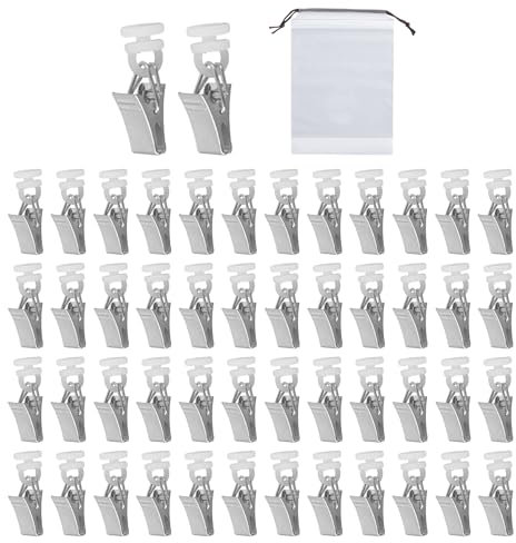 50 Pinzas de Polea Con Bolsa de Almacenamiento - Ganchos para Cortinas y Rieles, Autoadhesivos y para Taladrar - Tope de Cortina de Riel