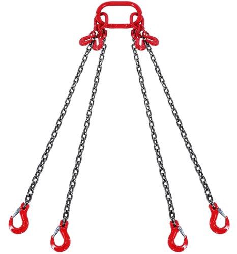 VEVOR Élingue Chaîne de Levage 4 Brins avec Crochets et Ajusteurs, 10 mm x 300 cm, Capacité de Charge 8344 kg, Grade 80, pour Chariot Élévateur, Palan à Moteur, Quai, Chantier de Construction, Usine