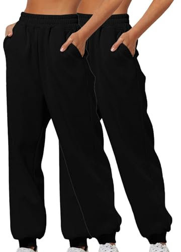 XCXC 2er-Pack Damen Jogginghose mit Cinch-Bottom und Taschen Frauen Einfarbiger Trainingsanzug Baggy Hose mit elastischer Taille für Lässiges Hip-Hop, Fitnessstudio und Joggen