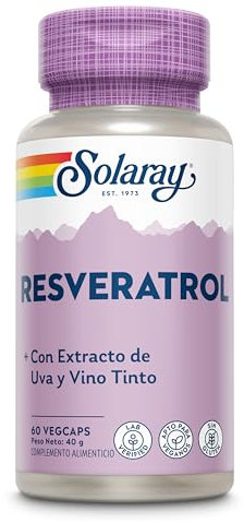 Solaray – Resveratrol-Nahrungsergänzungsmittel – 60 vegane Kapseln – Hochwirksamer Komplex mit Japanischem Staudenknöterich, Traubenkern- und Rotweinextrakten – Laborgeprüft und gentechnikfrei