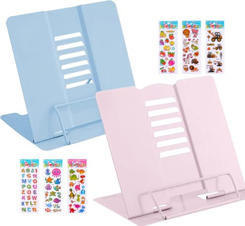 2 Stück Leseständer, Lostwry Leseständer Metall Buchständer Kinder Schule Bücherständer 6 Stufen Verstellbar Kochbuchständer Tablette Buchständer für Küche Büro Schule Zuhause (Rosa+Blau)