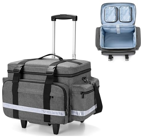 Damero Sac médical avec Chariot Amovible, Sac pour équipement médical avec Poches et séparateurs Amovibles, Sac de Premiers Secours Vide pour infirmières à Domicile, médecins, Gris