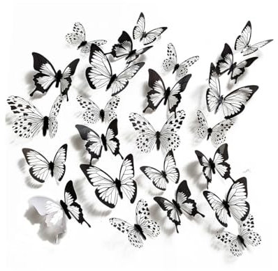 SanKristo 3D Butterfly Wall Stickers 24 PCS, Translucent Butterfly Realistic Art Wall Decorations Crafts Room Accessories, 3 Sizes Butterflies Decor Decals