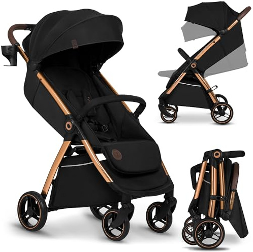 Lionelo Ingrid Lightweight & Compact Stroller from 6 Months to 22kg, Auto-Folding Pushchair with Reclining Seat, Full Suspension, 360° Swivel EVA Wheels, XXL Canopy, Travel Buggy with Large Basket