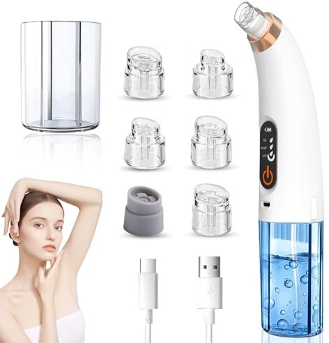 Aspiratore Punti Neri Professionale, Elettrico Comedone Vuoto USB Ricaricabile con 6 Testine 3 Modalità di Aspirazione per Pulizia Viso e Rimozione Pori Impurità