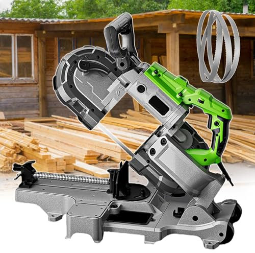 Portable Band Saw for Efficient Metal, Wood, and Meat Cutting, Features 4.7 Inch Cut Capacity, 6 Adjustable Speeds, Built-in LED Light, Includes 6 Saw Blades for Versatile Use